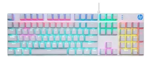 comprar Teclado gamer HP QWERTY español color blanco con luz rainbow