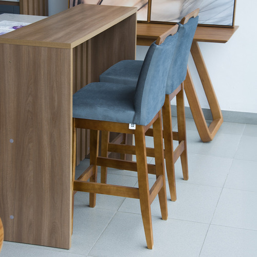 Conjunto 2 Banquetas Altas De Veludo Kit Cinza Estofada Acabamento Da Estrutura Verniz Cor Cinza-escuro
