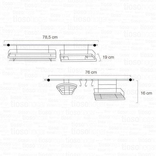 Organizador De Cocina Barral Porta Rollo Metalico Cromado Con Ganchos Para Cogar 78.5x19x16 Elementos De Fijacion
