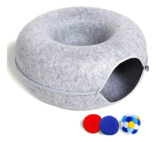 Cama Tipo Tunel Para Gatos De Interior Con 3 Juguetes, Re...