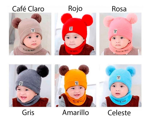 2 Set Conjunto Gorro Bufanda Bebé Redondos Oso Invierno Frio