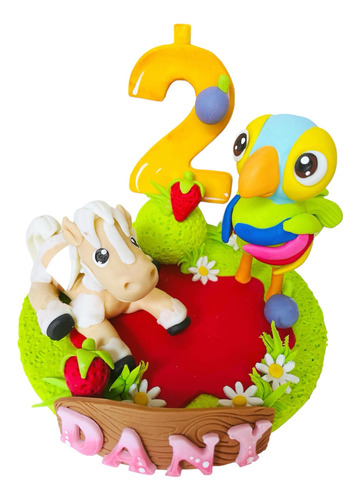 Cake Topper Granja Zenon Loro Pepe Perch Vela Pasta Francesa