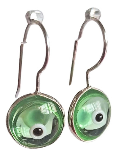 Aros Plata 925 Cristal De Roca Rosa O Verde Ojo Colgantes