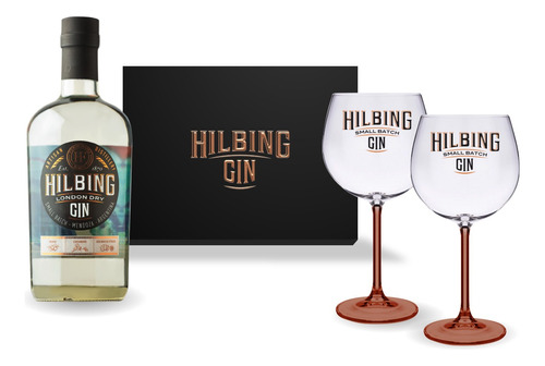 Estuche Gin Hilbing 750 Ml + 2 Copas Con Logo
