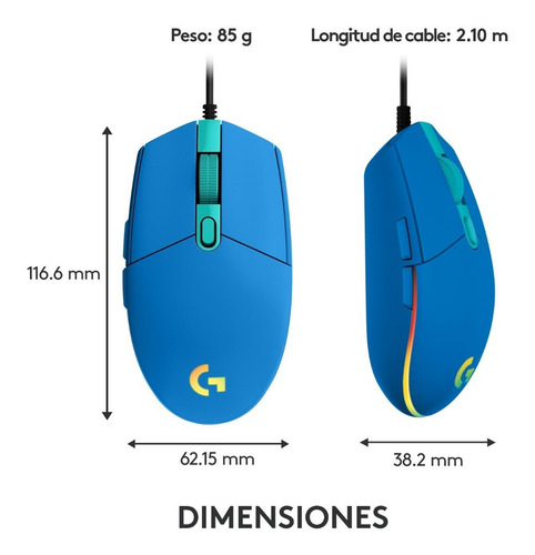 Imagen 4 de 9 de Mouse gamer de juego Logitech G Series Lightsync G203 azul