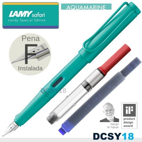 Caneta Tinteiro Lamy Safari Candy Aquamarine F + Conversor