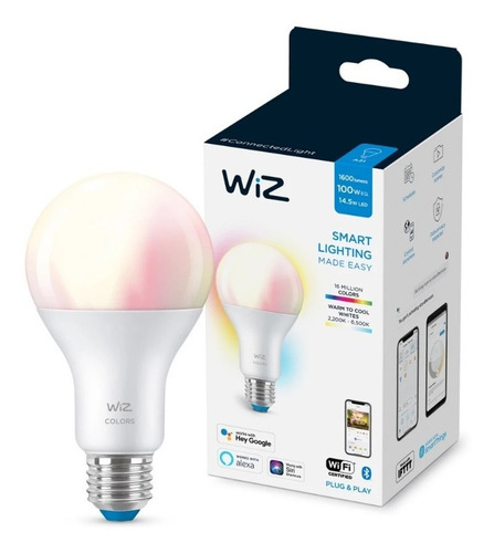 Foco Inteligente WiZ A21 luz cálida a fría y multicolor controlable por Wi-Fi - mayor intensidad de luz