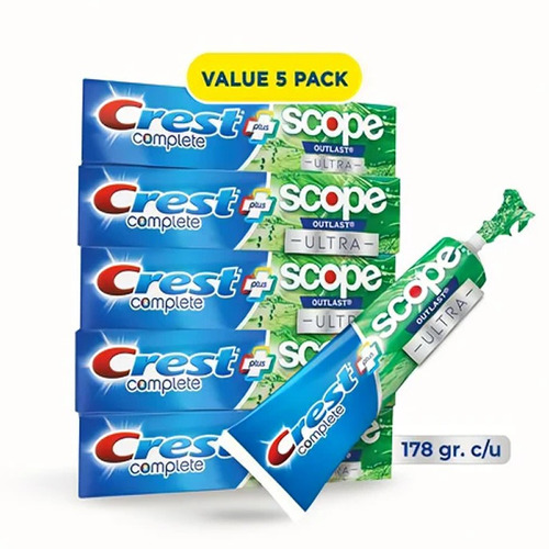 5 Crema Dental Crest Plus Scope X 178g - g a $71