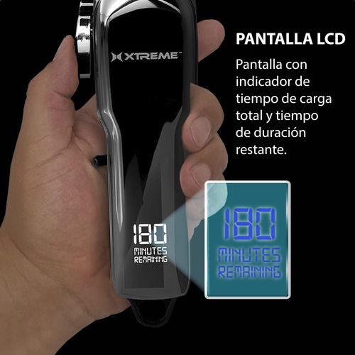 Máquina Cortadora de Cabello y Barba Xtreme Pro Inalámbrica con Pantalla LCD, 6 Peines y Estuche de Viaje