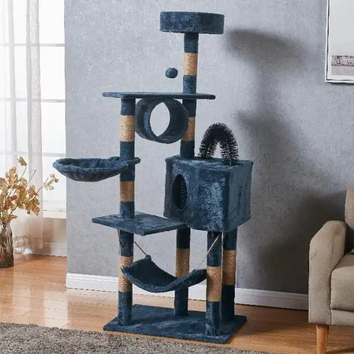 Torre Con Postes Rascadores Para Gato, Árbol De Actividades Color Azul