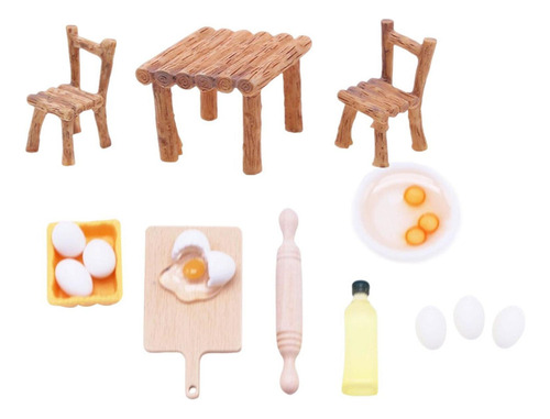 Juego De Cocina Para Casa De Muñecas, Mesa, Silla, Comida, 1