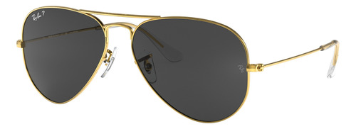 Anteojos de sol polarizados Ray-Ban Aviator Classic Standard con marco de metal color polished gold, lente black de cristal clásica, varilla polished gold de metal - RB3025