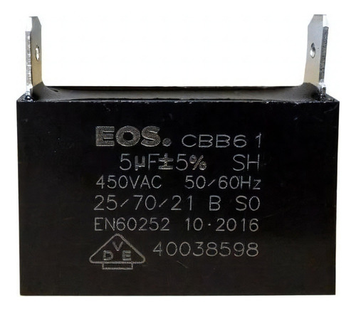 Capacitor 5uf Mfd 450vac +-5% Eos Cbb61 Para Ar Condicionado