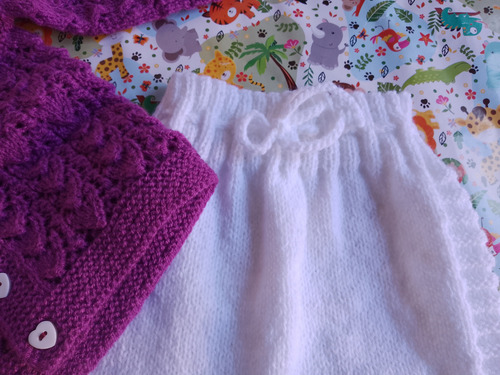 Conjunto Bebé Tejido Talle 2 Violeta Y Blanco Violeta Y Blanco 3-6 M