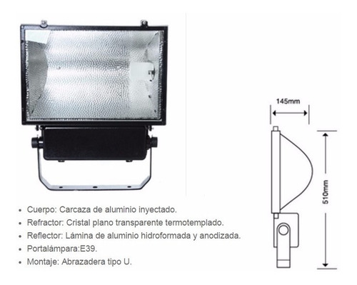 Reflector Halcon Hid 400w 120-220v Dicsa Iluminacion