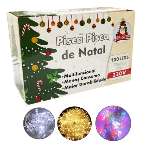 Luzes Natal Pisca Pisca 9 Metros Com 100 Leds Fixo 4 Funções Cor Das Luzes Colorido 220v