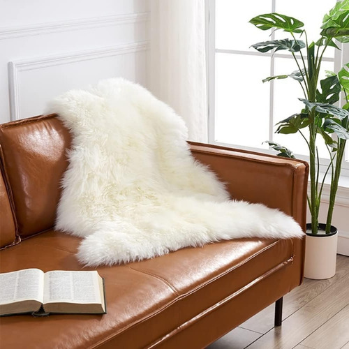 Capa Pelego Natural Cadeira Poltrona Sofá Alta Qualidade Cor Branco Polar (bege Suave Natural) Desenho Do Tecido Liso