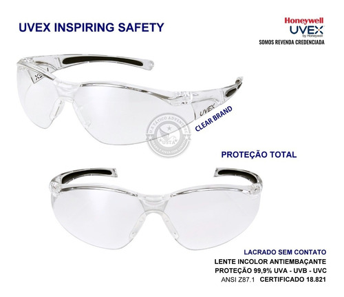Óculos Epi Proteção A805xt Antiembaçante Uvex Original Clear