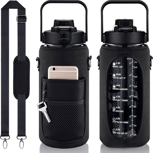 Water Bottle Half Gallon With Strap With Storage Sleeve & Re