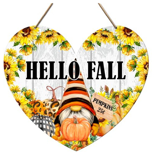 Hello Fall Wall Door Sign Decor, Fall Pumpkin Decoratio...