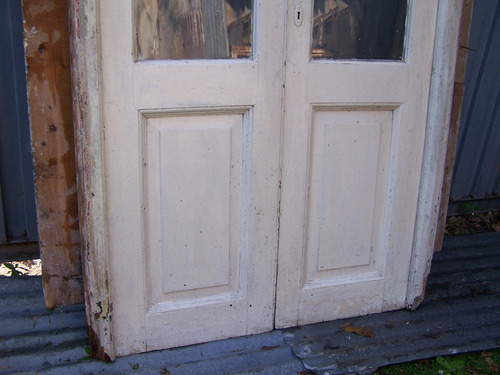 Puerta Antigua Doble Hoja Pinotea Vidrio Repartido 2 Puertas Blanco (Usado)
