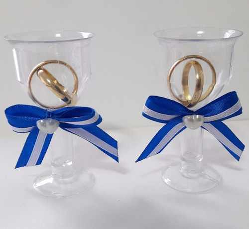 Lembrancinha Casamento Tacinha Aliancinhas Azul Royal Com 30