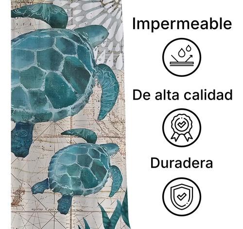 Cortina De Baño Ducha Impermeable Grande Lavable Diseño Moda Beige Tortugas