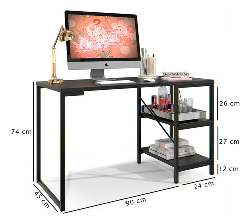 Mesa Escrivaninha MS Móveis Star Home Office Estilo Industrial Com Prateleira Para Livros Para Escritório E Quarto De Estudos Cor Preto
