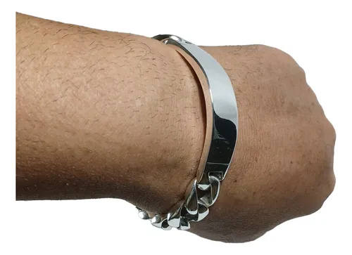 comprar Pulseira De Prata 925 950 Grossa Quadrada Grumet Fecho Magne