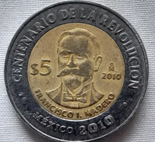 Moneda De Cinco Pesos, Centenario De La Revolución (Usado)
