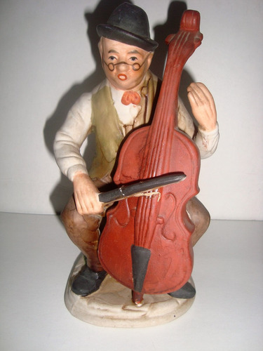 Figura De Anciano Con Chello Ceramica Bizcocho Adorno Musico