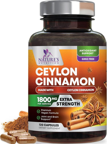 Nature's Nutrition | Ceylon Cinnamon | 1800mg | 120 Capsules