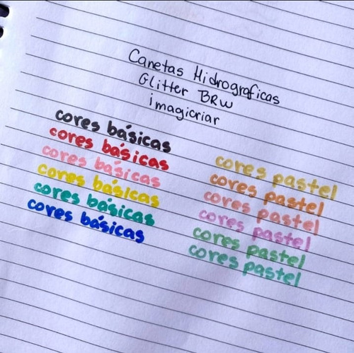 Canetinha Com Glitter Hidrocor 6 Cores Básicas Ou Pastéis