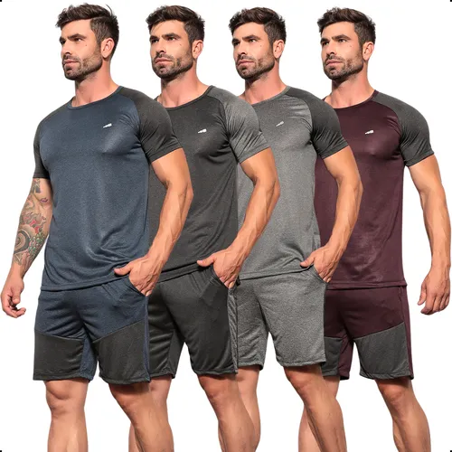 comprar Kit 4 Conjuntos Dry Fit Masculino Camisas + Shorts Academia