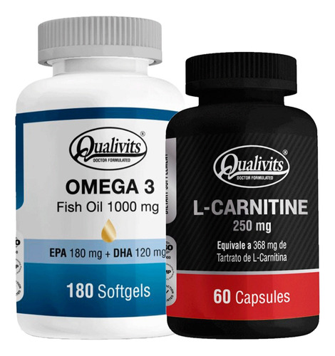 L Carnitina 250 Mg X 60 + Omega 3 Fish Oil X 180 - Qualivits Sabor Natural