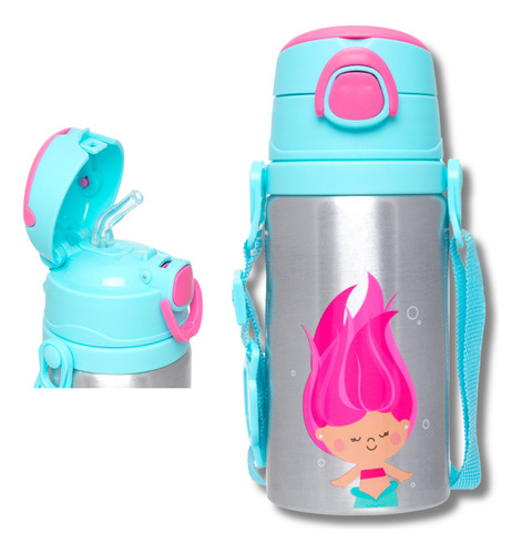 Garrafinha Infantil Escolar Aluminio Com Canudo 450ml Buba