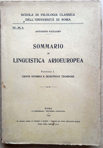 Sommario Di Linguistica Arioeuropea Antonio Pagliaro