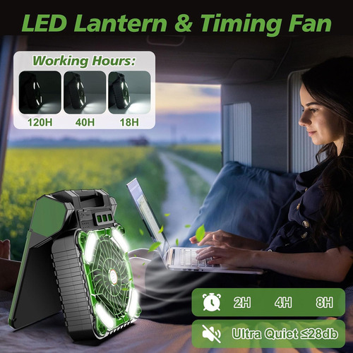 S Ventilador Solar De Camping Recargable Con Linterna Led