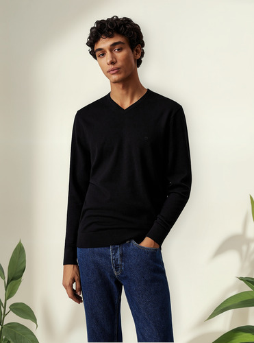 Sweater Superior Wool Vneck Sweater Negro Calvin Klein