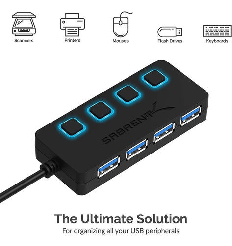 Imagen 8 de 9 de Hub Usb - Sabrent - 4 Port Usb 3.0 - Switch On/off Fuente 2a