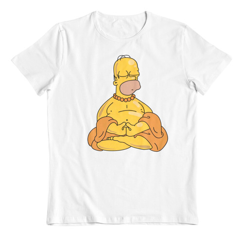 Polera Blanca Dtf Algodon Homero Simpson Buda Meditando Arte