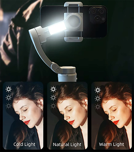Estabilizador Gimbal + Luz Rgb Para Iphone Y Android Gris