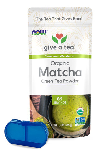 Chá Verde Matcha Pó Now Foods 85g Orgânico + Porta Cápsulas
