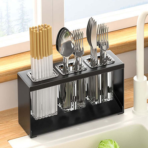 Soporte Para Utensilios Con Compartimento, Escurridor Negro