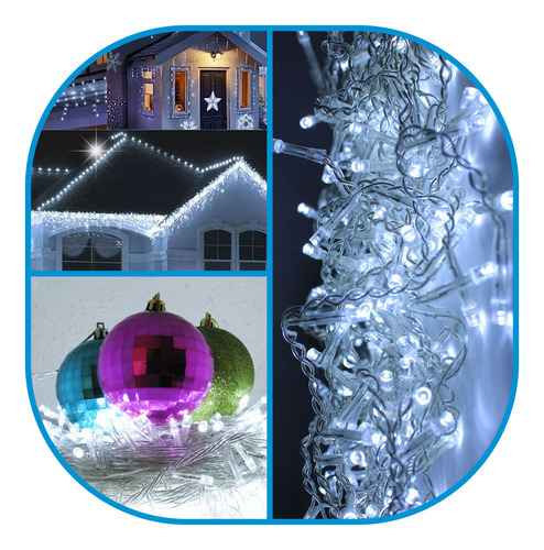 Serie Navidad 600 Luces Led 30 Mts Blanca Fria 8 Tiempos