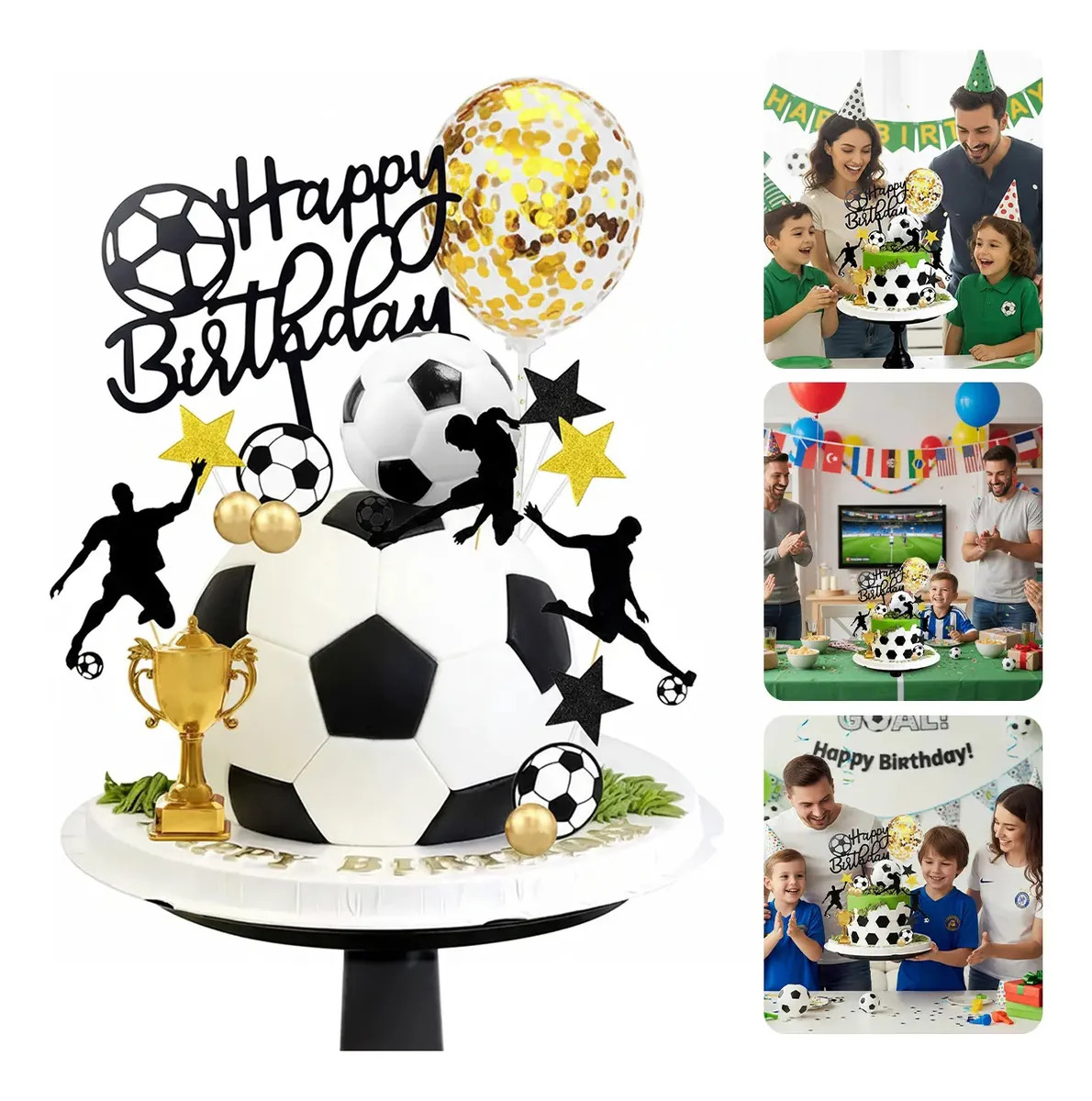 Adornos para tartas de Fútbol y Feliz Cumpleaños - Kit de Decoración JOWRYER con 28 Accesorios Temáticos