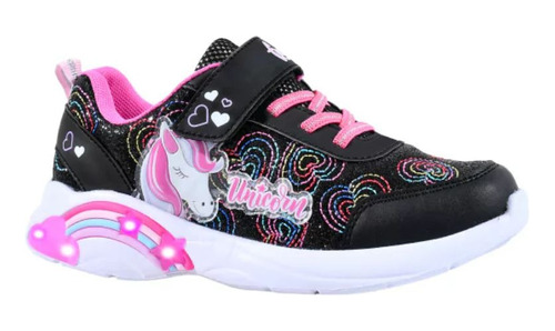 Zapatillas Footy Linea Pop Unicornio Negro/rosa Con Luces