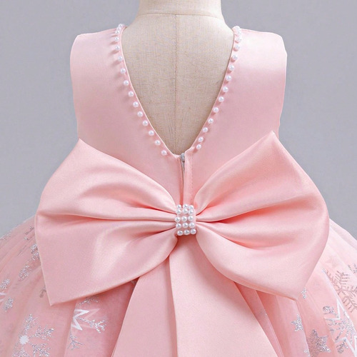 Vestido Rosa Princesa Con Perlas Y Estampado Nieve Para Bebé
