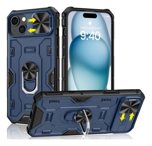 Caka Funda P/ iPhone 15 Cubierta Cámara Protector Soporte