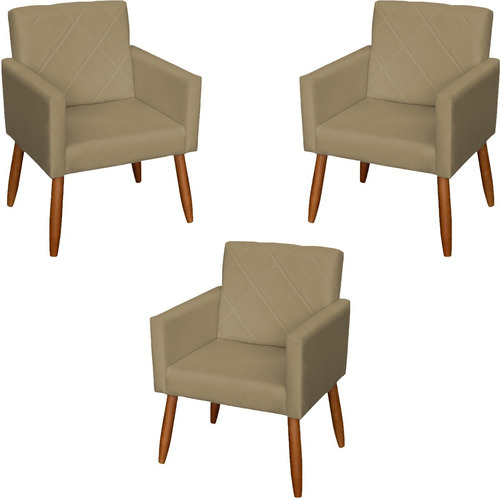 Kit 3 Cadeiras Escritório Poltronas Decorativas Reforçadas Cor Nude Desenho do tecido SUEDE LISO